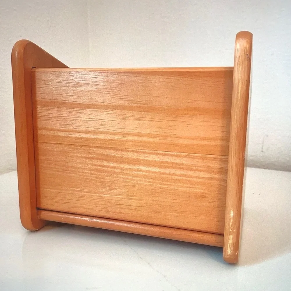 Three-Compartment Wooden Mail & Stationery Caddy - Light Honey Wood